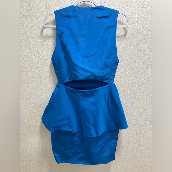 Katie Ermilio Wrapped Peplum Silk Mini Dress Sleeveless Back Keyhole Side Zip 4 - Picture 2 of 9